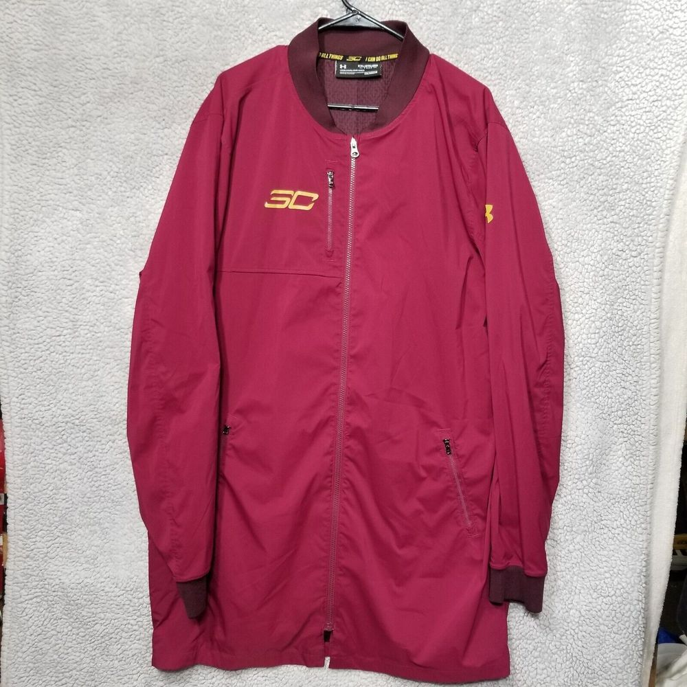 Steph Curry Jacket Mens 2XL XXL Tall Under Armour Track Zip Coldgear SC Maroon